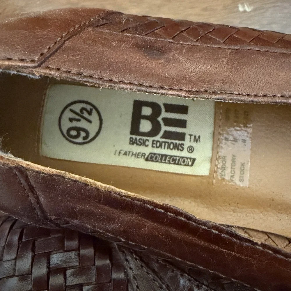 VTG Basic Editions Women's (9.5M) Woven Slip-On Brown Leather Loafers Brazil NWT